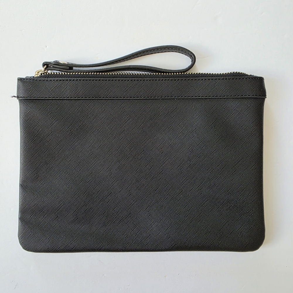 White House Black Market Black Vegan Leather Wristlet Sunflowers Flowers NWOT - Picture 2 of 6